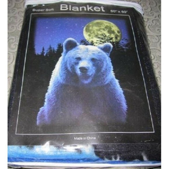 New Brown Bear Stars Fleece Throw Gift Blanket SOFT Grizzly Blue Starry SKY NIP - Picture 3 of 3